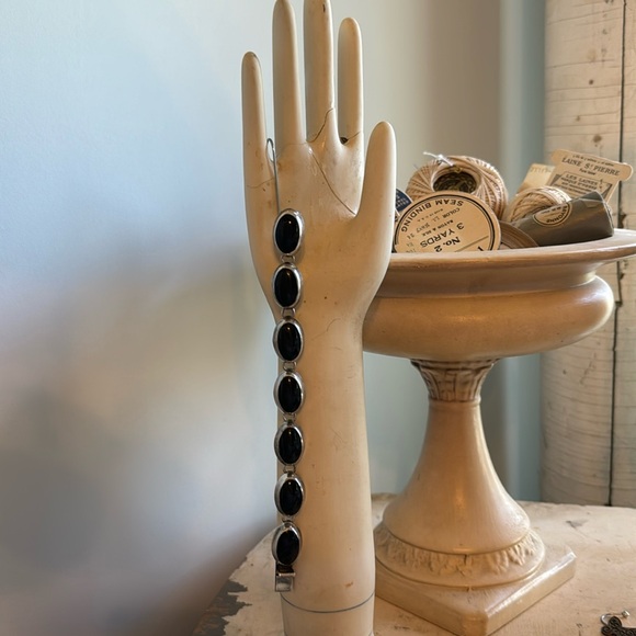 Vintage Sterling silver and Onyx link bracelet 7 1/2” Mexico 925 - Picture 1 of 9